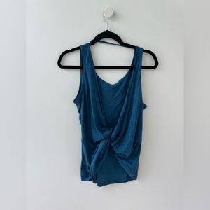 Blue Asymmetrical Tie Front Tank Top